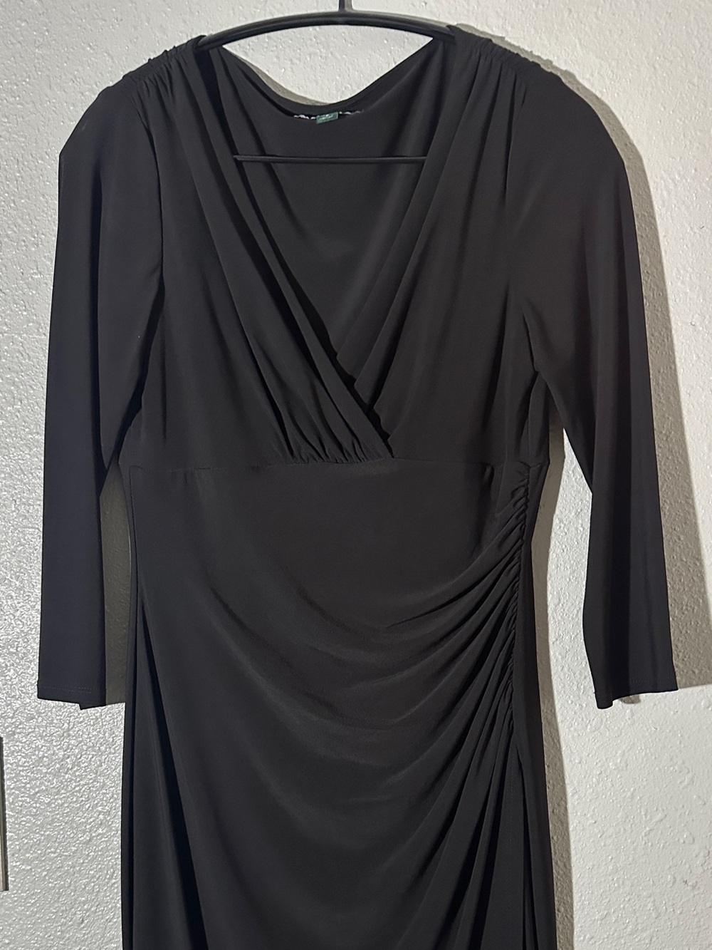 Ralph Lauren Black Long-Sleeve Draped Surplice Dress